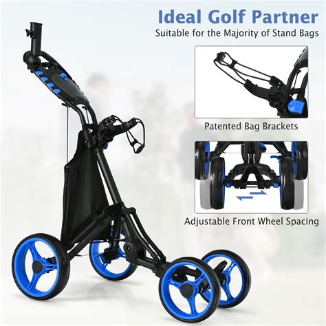 Tangkula Golf Push Pull Cart Lightweight Aluminum Collapsible 4 Wheels Golf Push