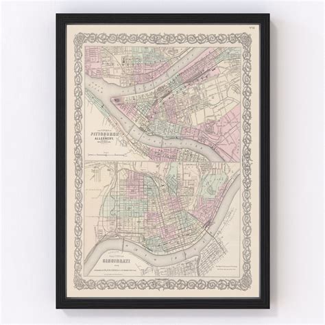 Vintage Map Of Pittsburgh Pennsylvania By Ted S Vintage Art