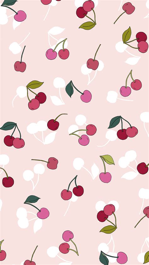 Cherry Print On Pink No Link Vintage Flowers Wallpaper Fruit