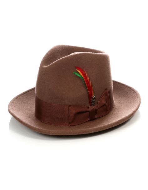 Mens Gangster Untouchable Fedora Hat In Brown