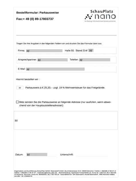 Fillable Online Schau Platz Bestellformular Parkausweise Fax