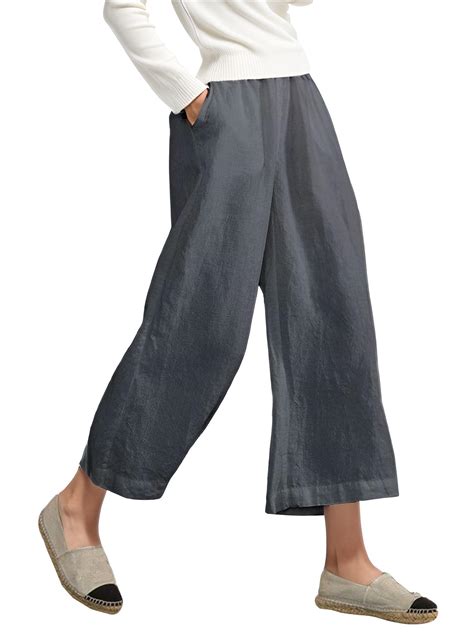 Weardear Womens Casual Loose Elastic Waist Cotton Linen Trousers