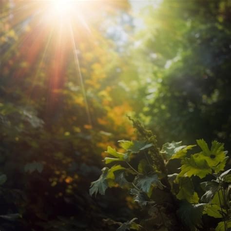 Luz solar brilhando através das folhas de uma árvore em uma floresta ai