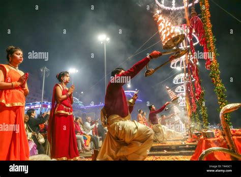 Varanasi Ganga aarti ritual ceremony performed by young Hindu priests ...