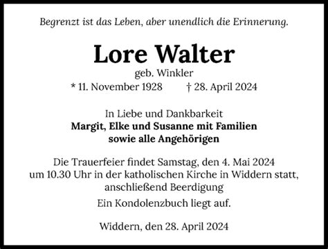 Traueranzeigen Von Lore Walter Trauerundgedenken De