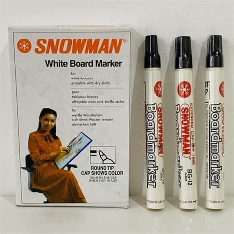 SPIDOL SNOWMAN WHITE BOARD MARKER NO BG 12 TINTA HITAM SIPLah