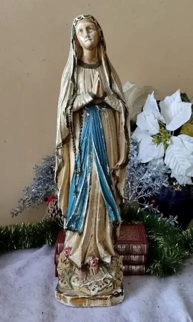 STATUE VIERGE MARIE Notre Dame De Lourdes En Platre Antique Virgin Mary