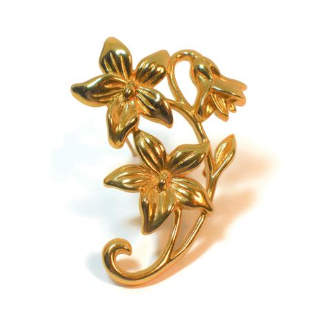 Broche Floral De Oro P Talos De Flor Chapada En Oro Con Etsy