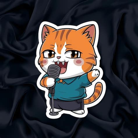 Cartoon Cat Singing Into A Microphone Premium AI Generated Image