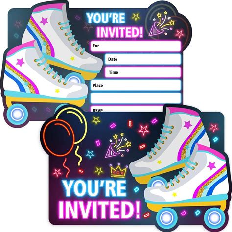 Neon Roller Skating Birthday Party Invitations For Girls