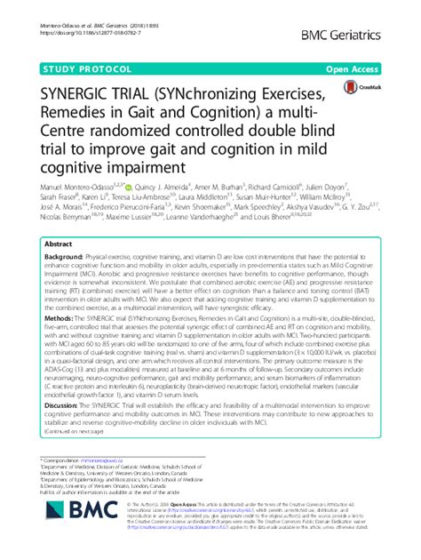 (PDF) SYNERGIC TRIAL (SYNchronizing Exercises, Remedies in Gait and Cognition) a multi-Centre ...