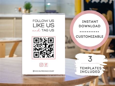 Follow Us Like Us Tag Us Social Media Qr Code Sign Pop Up Etsy