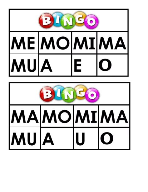 Bingo Silabas Ma Me Mi Mo Y Mu Profe Social