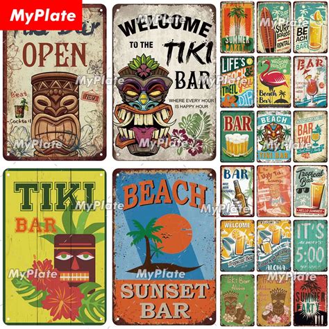 Myplate Welcome To Tiki Bar Metal Signs Vintage Plaque Beer Tin Signs