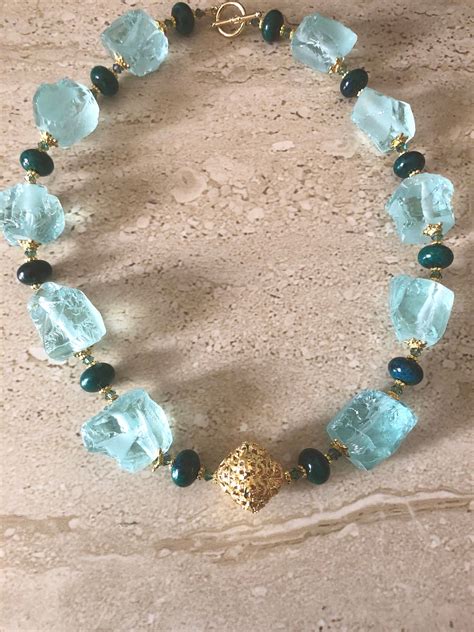 Aqua Quartz Necklace Chunky Aqua Quartz And Chrysocolla Statement