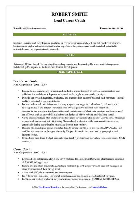 Career Coach Resume Samples Qwikresume