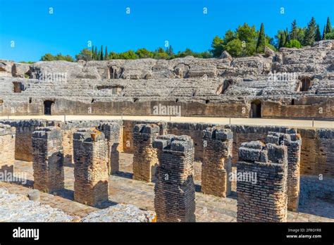 The Roman Amphitheatre At Italica Spain Stock Photo Alamy