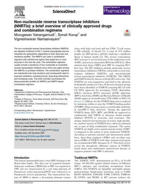 Non-Nucleoside Reverse Transcriptase Inhibitors (NNRTIs) A Brief ...