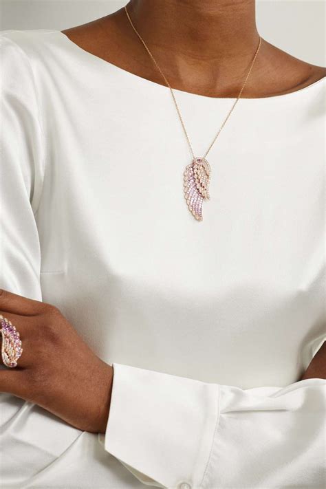 Gold Wings Embrace Karat Rose Gold Sapphire And Diamond Necklace