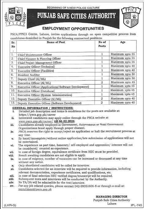 Situations Vacant At Punjab Safe Cities Authority Psca Job