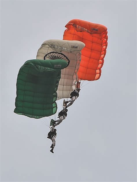 The Akash Ganga Team Of The Indian Air Force IAF Displays Skydiving