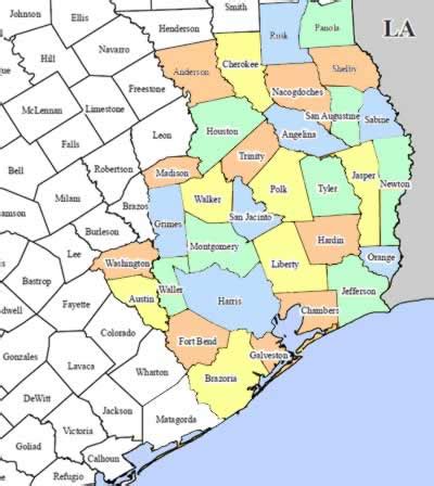 East Texas maps, maps of East Texas counties, list of Texas counties