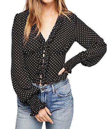 Polka Dot Blouse Polka Dot Top Buttoned Blouse Ruffle Blouse