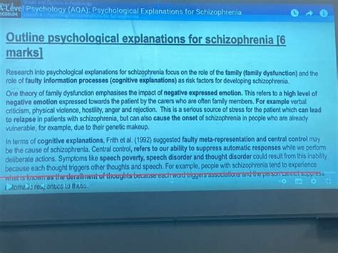 Psychological Explanations Of Schizophrenia Flashcards Quizlet