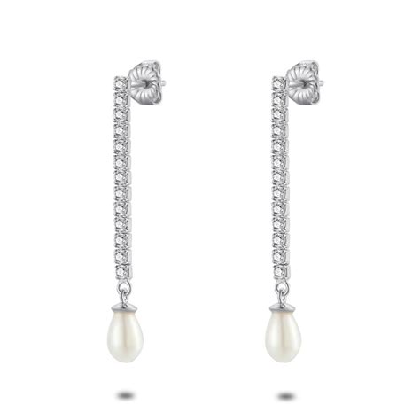 Hangende Oorbellen In Zilver Zirkonia Met Pearl Cm