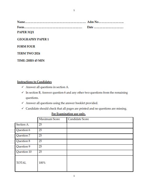 2024 Form 4 Geography Paper 1 2 End Term 2 Examinations With Marking Schemes Elimu Cloud