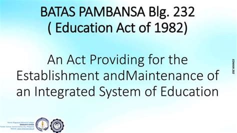 Batas Pambansa Bilang Education Act Of Pptx