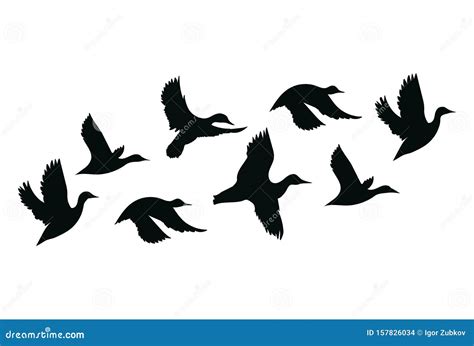 Flock Of Ducks. A Cartoon Flock Of Birds. Vector Illustration Of Flying ...