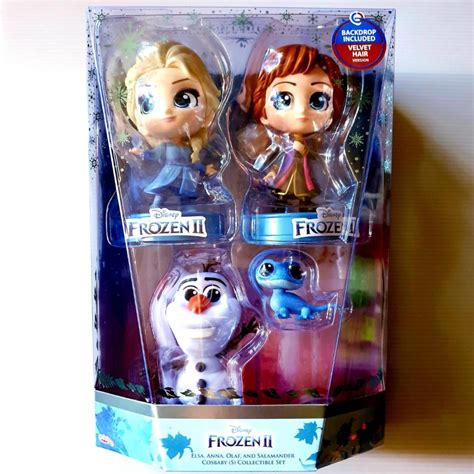 MISB Pack Collectible Set Hot Toys Cosbaby Elsa Anna Olaf Salamander Velvet Hair Version