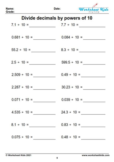 Grade 6 Division Of Decimals Worksheets Free Printable K5 Learning Grade 5 Math Worksheets