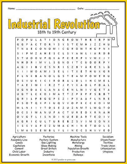 The Industrial Revolution Word Search Puzzle Worksheet Activity Made