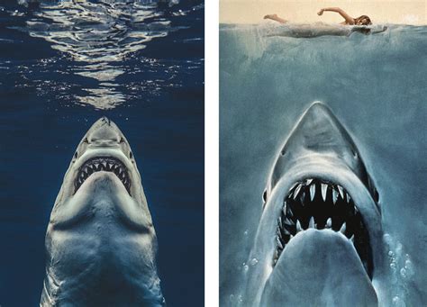 Stunning Recreation of Jaws Movie Poster featuring a Great White Shark