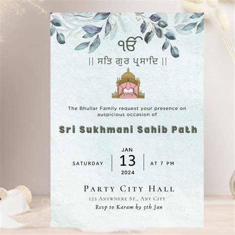 Sukhmani Sahib Path Digital Invitation Template Sikh Wedding Or