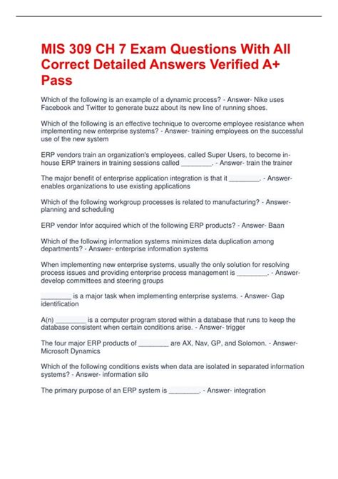 MIS 309 CH 7 Exam Questions With All Correct Detailed Answers Verified
