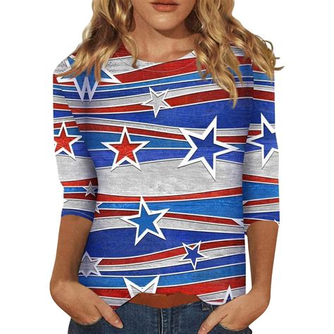 Wangxldd Star Stripes American Flag Shirt For Women 4th Of July 34