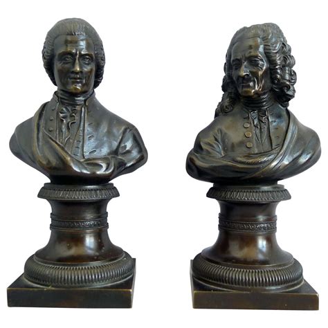 Pair Of Bronze Grand Tour Figures Of Voltaire And Rousseau Circa 1850