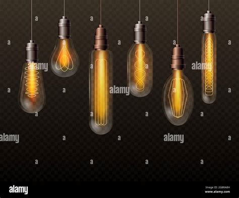 Realistic Light Bulbs Set Trendy Decor Glowing Glass Lamps Hanging On