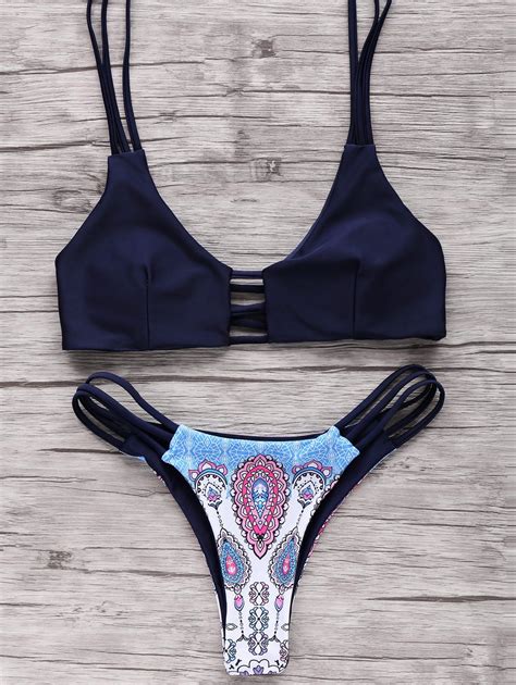 Printed Strappy Blue Bikini BLUE M Trendy Swimwear Cute Swimsuits