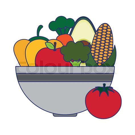 Fresh Vegetables In Bowl Blue Lines Stock Vector Colourbox