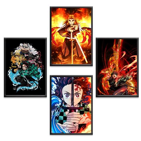 Indiacraft Demon Slayer Wall Poster Frames Pack Of 4 8 X 12cm A4