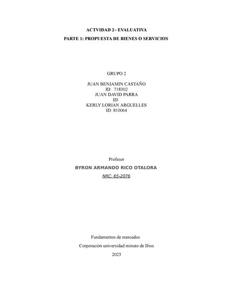 Actividad 2 Fundamentos De Mercados Actvidad 2 Evaluativa Parte 1