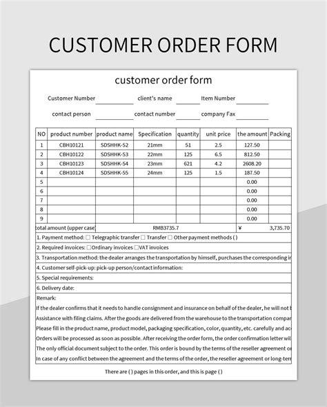 Customer Order Form Excel Template And Google Sheets File For Free