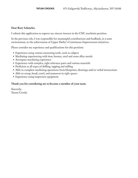 Cnc Machinist Cover Letter Velvet Jobs