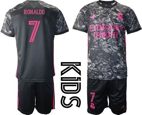 Kinder Real Madrid Ausweichtrikot 2020 2021 Schwarz Pink Trikotsatz Mit