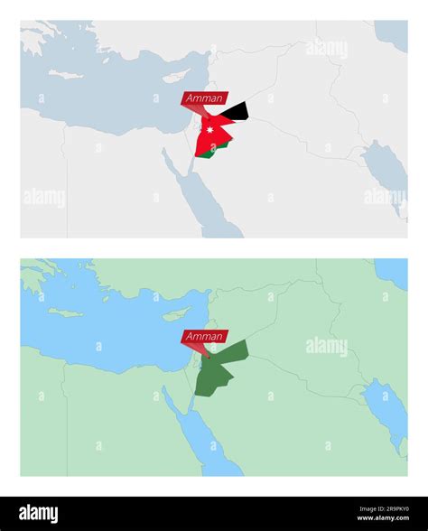 Jordan map with pin of country capital. Two types of Jordan map with ...