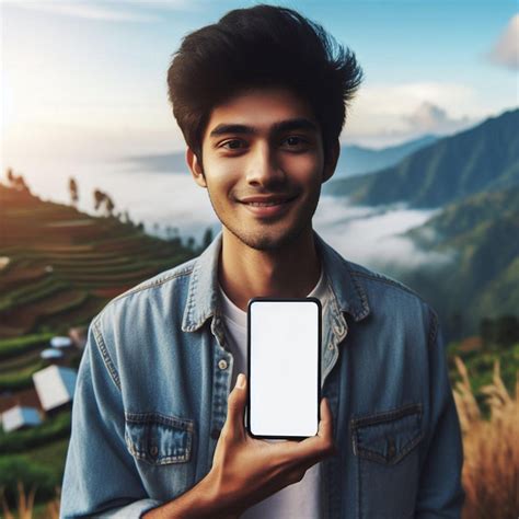 Mockup Image Of Hands Holding Smartphone With Blank Screen Over A